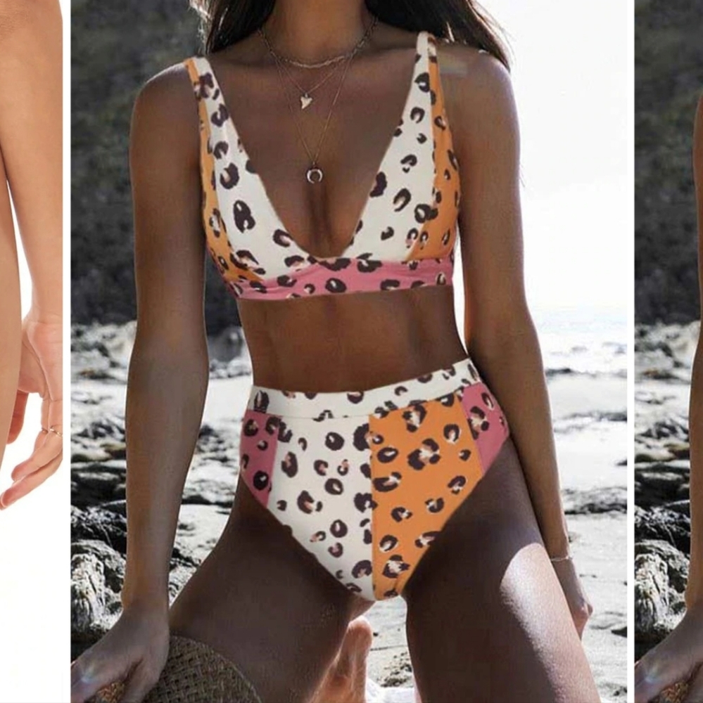 NWT Lilipretty high-waisted bikini, multi color animal print, sz. L